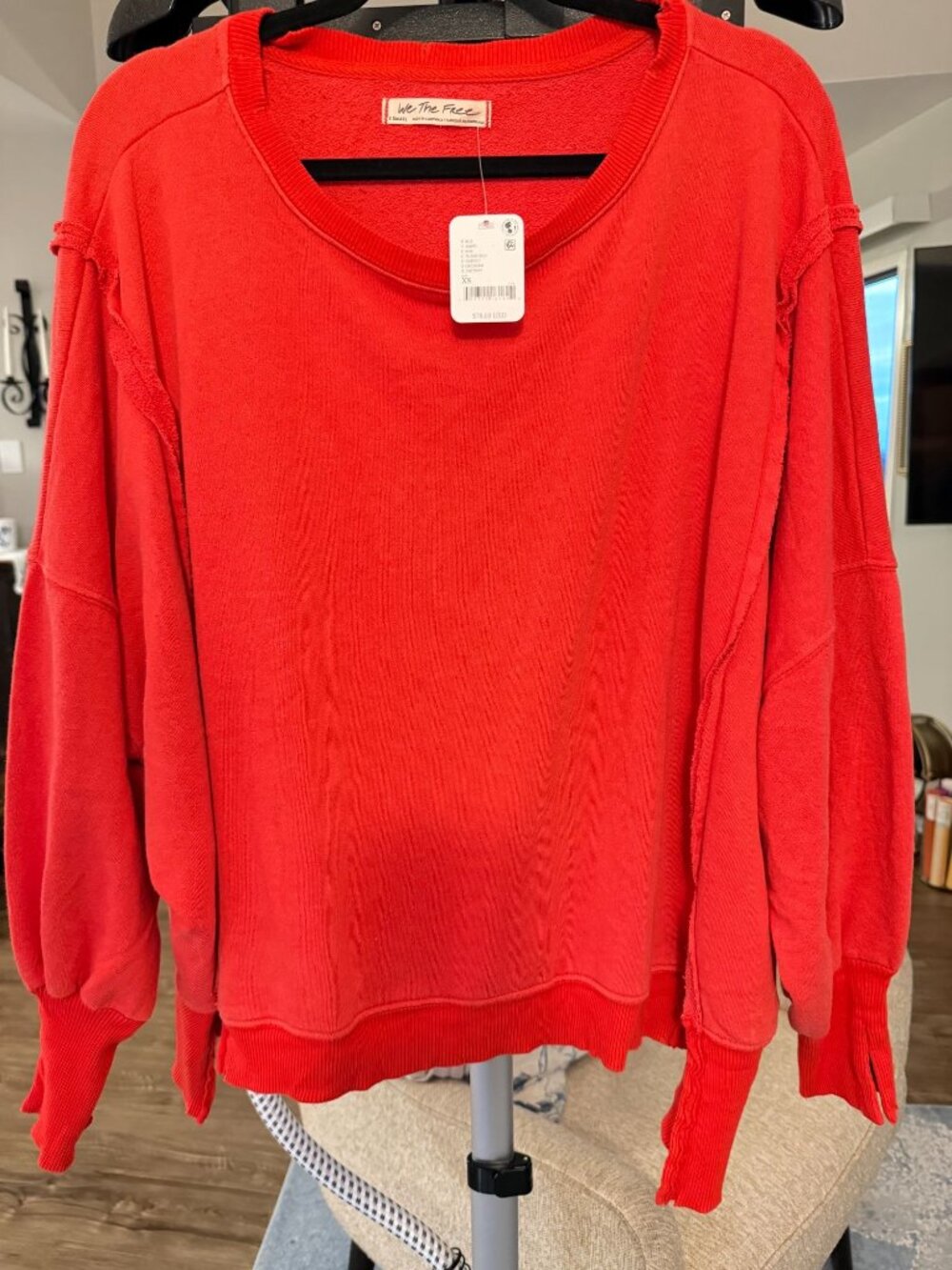 NWT We The Free Free People Oversized Raw Seam Crewneck Sweatshirt Red XS